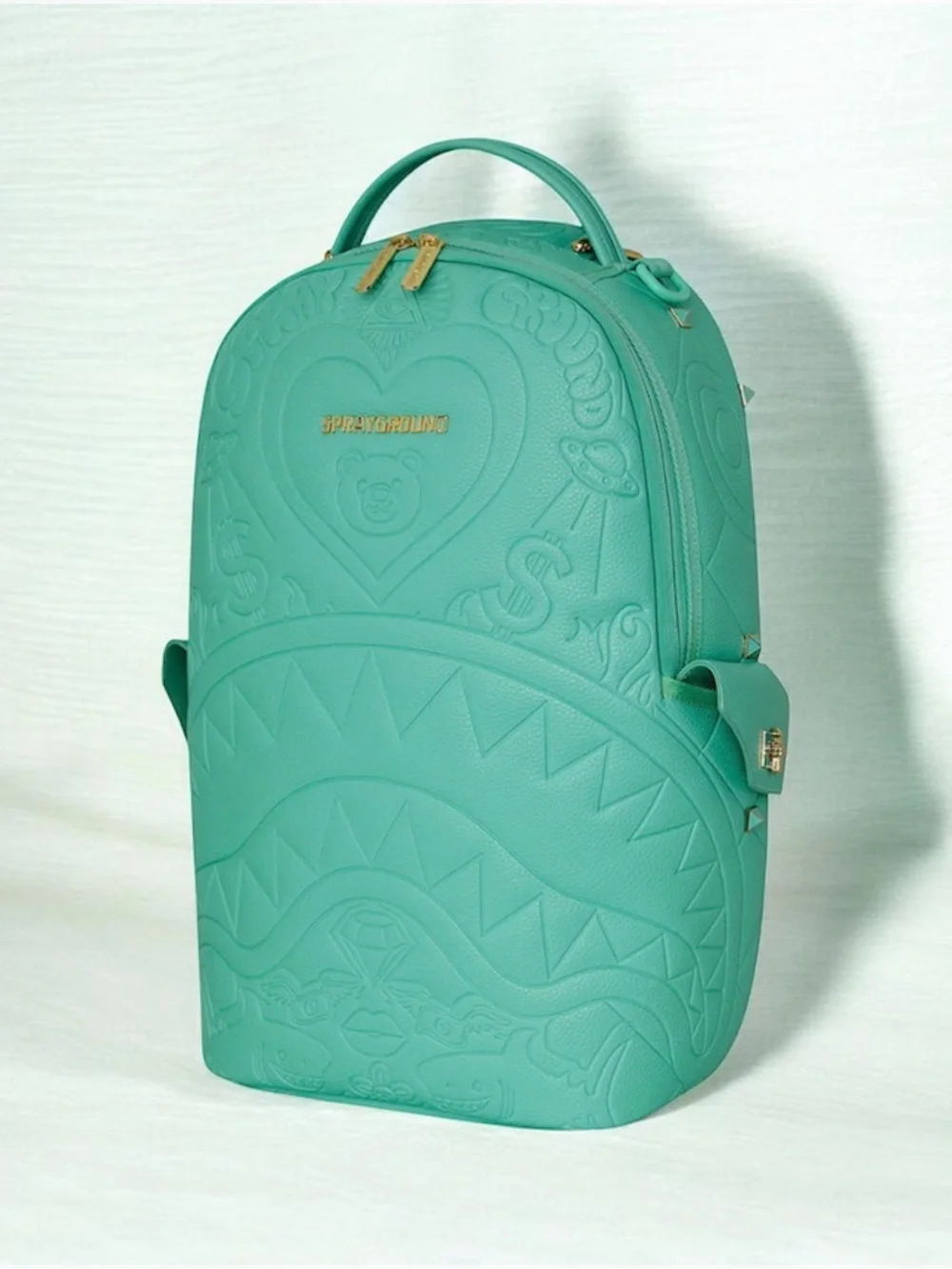 Sprayground Teal Embossed Heart & Shark Backpack